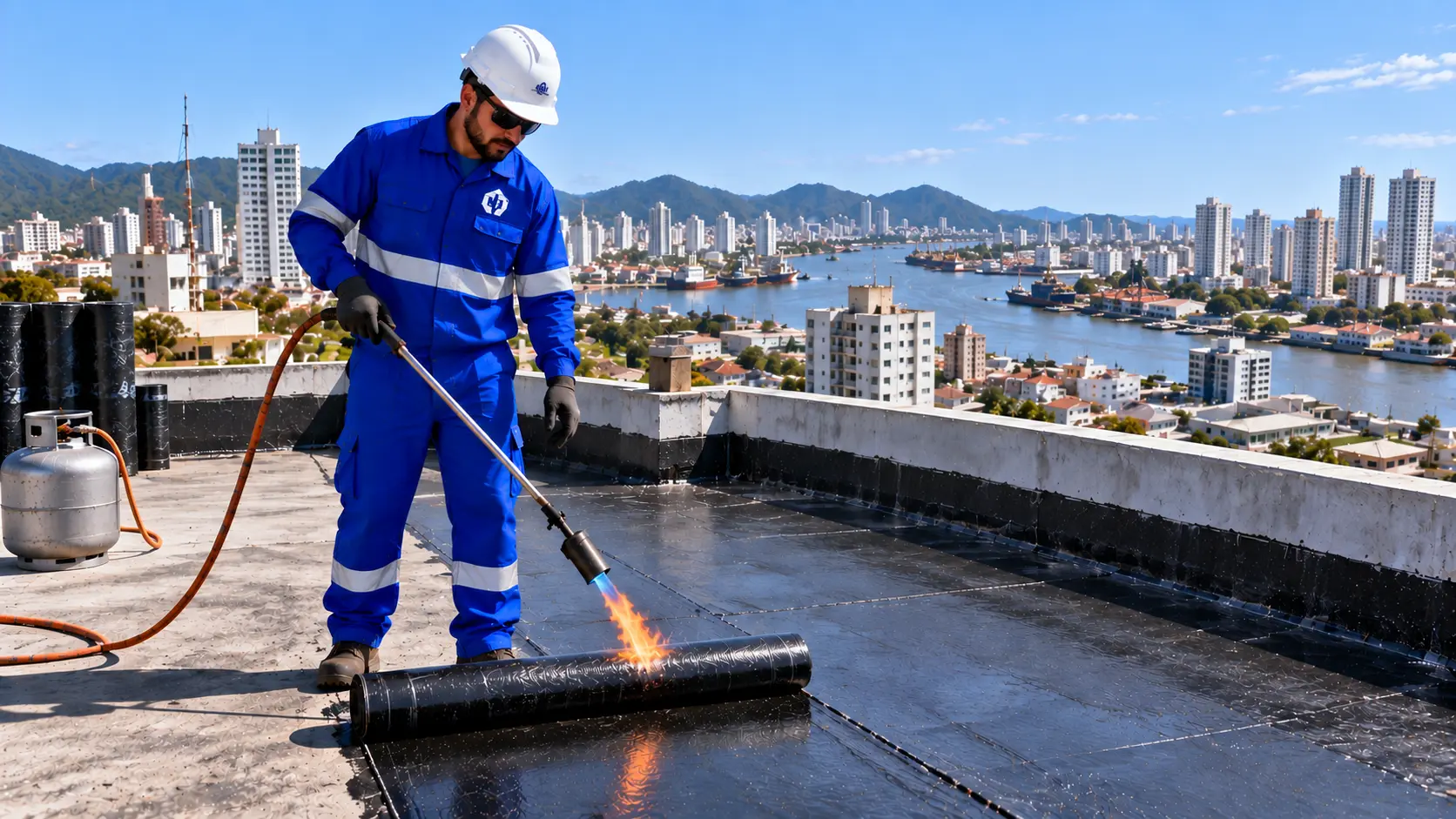 Aplicação e termofusão de manta asfáltica para impermeabilização de laje em Itajaí