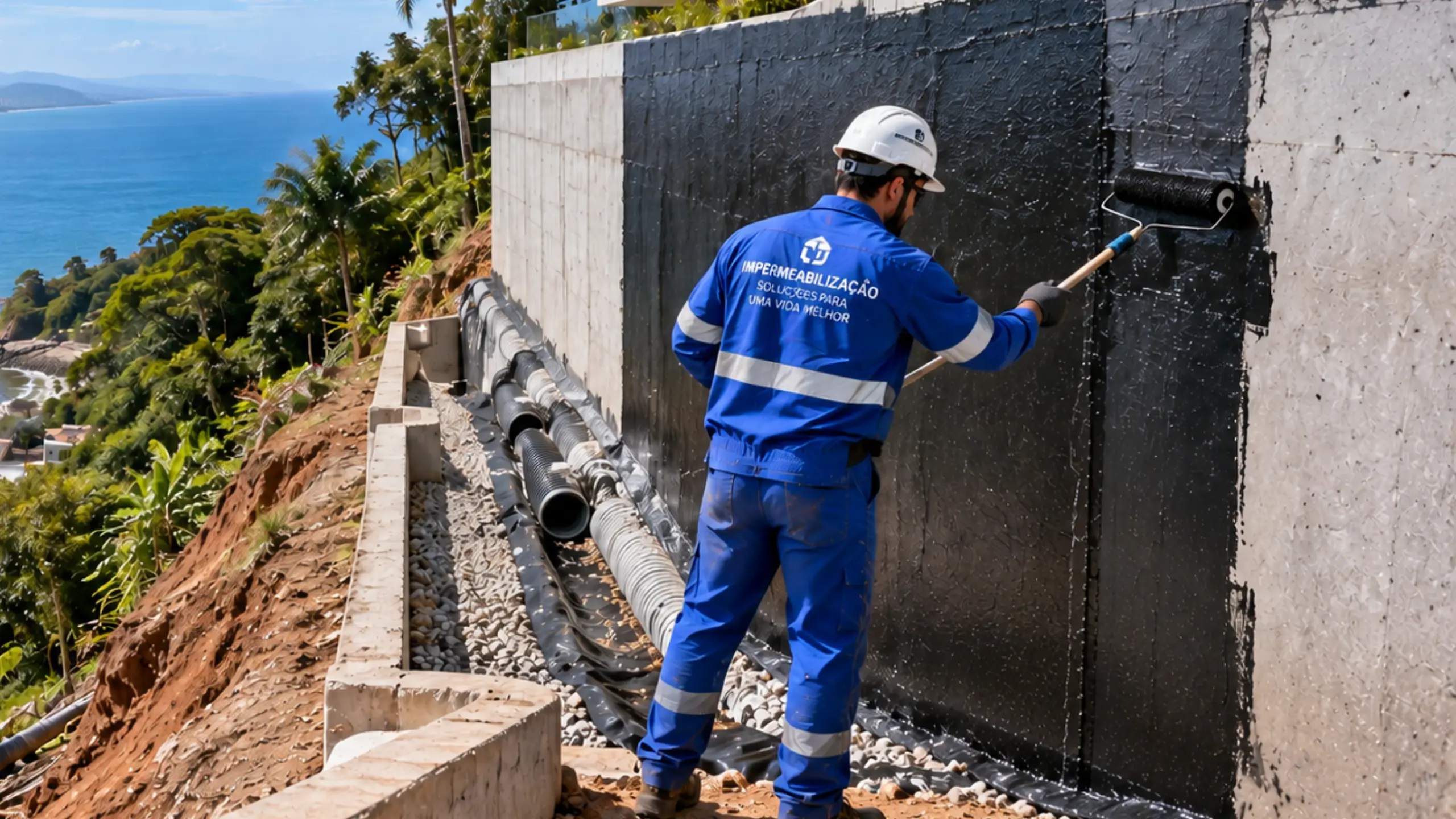 Impermeabilização de muro de arrimo e contenção de encosta no bairro Cabeçudas em Itajaí