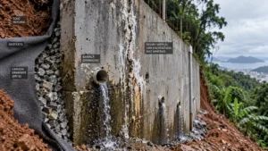 Patologia e drenagem de encosta em muro de arrimo de concreto nos morros de Itajaí