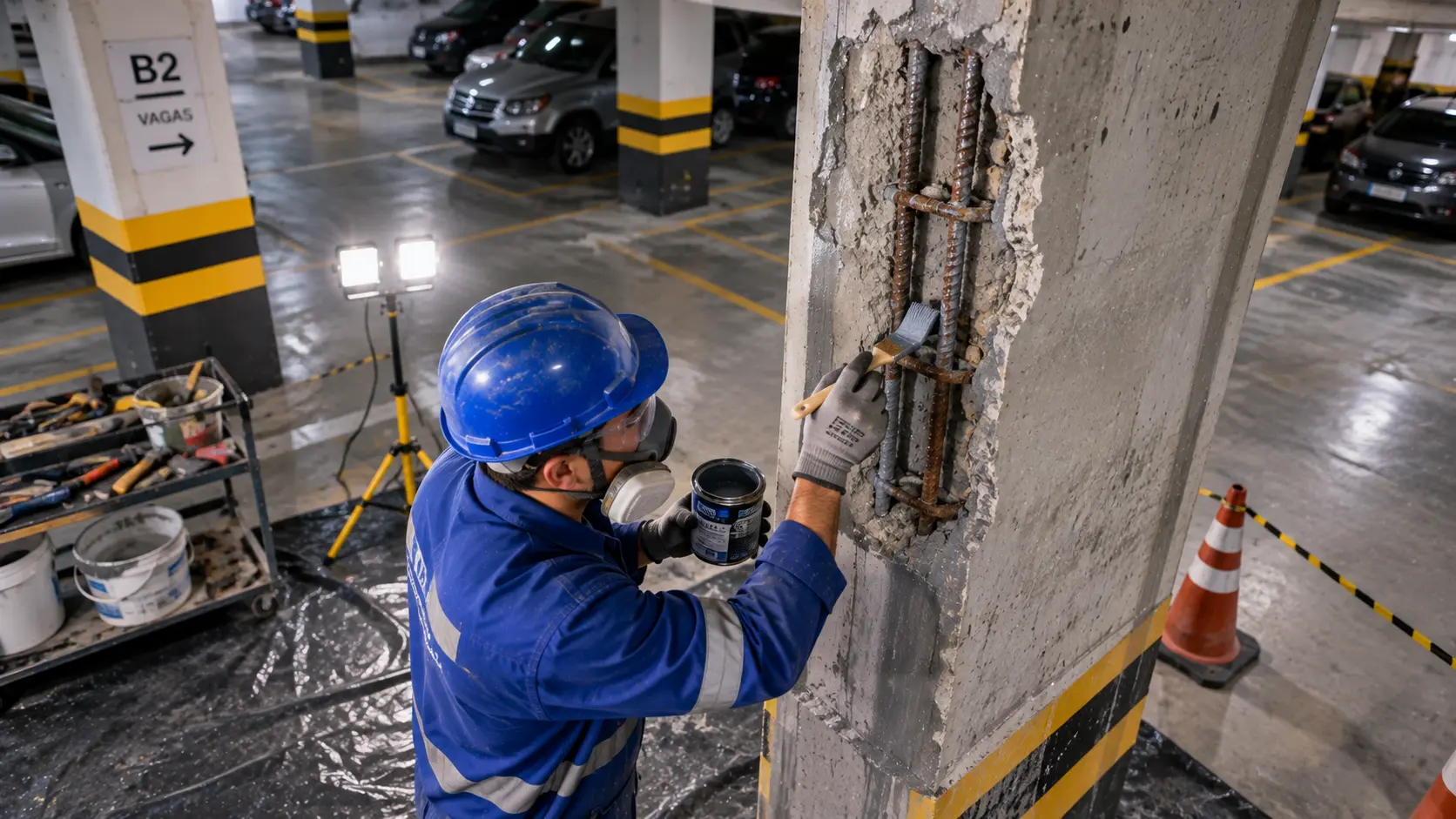 Recuperação estrutural e tratamento de infiltração em armadura de concreto em Itajaí